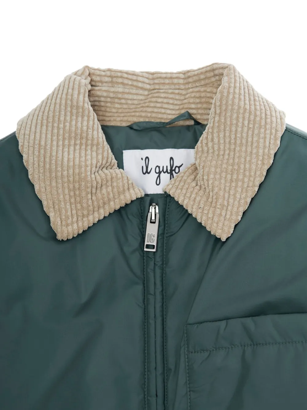 Il Gufo Corduroy-collar Padded Jacket In Green