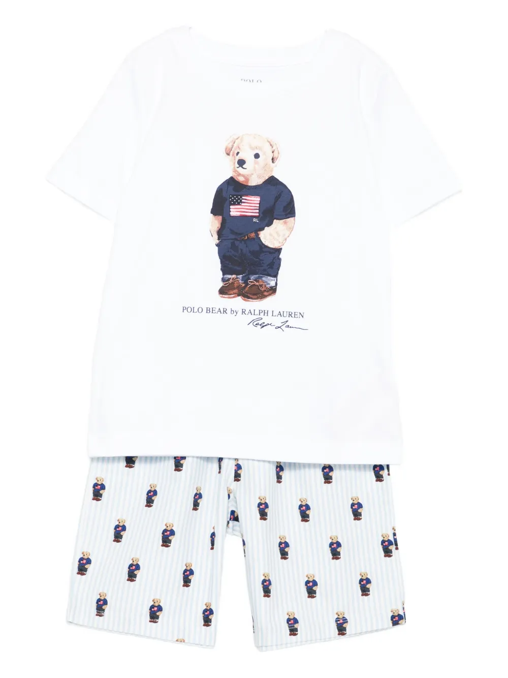 POLO RALPH LAUREN KIDS polo-bear striped pajamas | White | Image 1