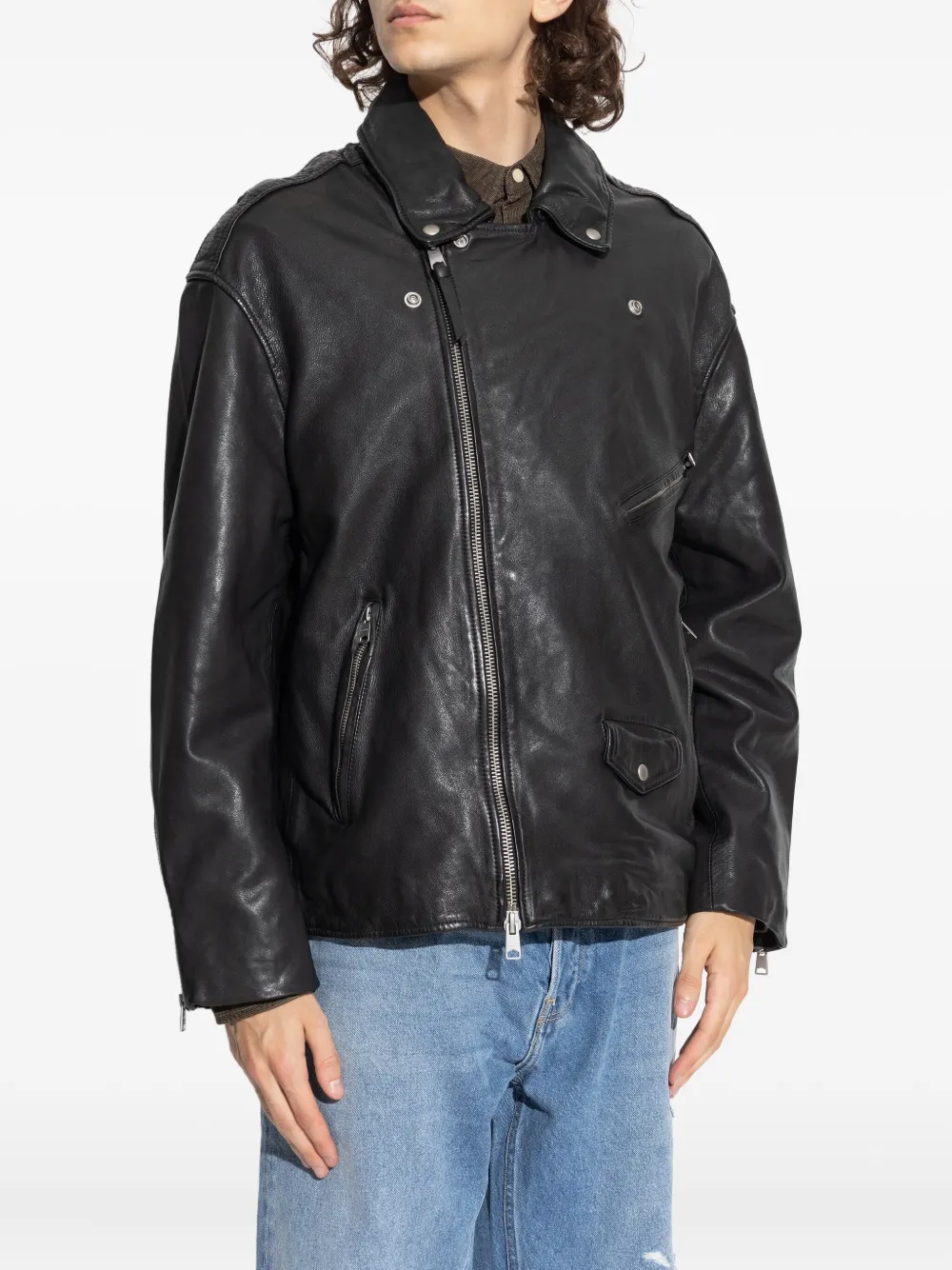 Allsaints Zip-up Biker Jacket In Black