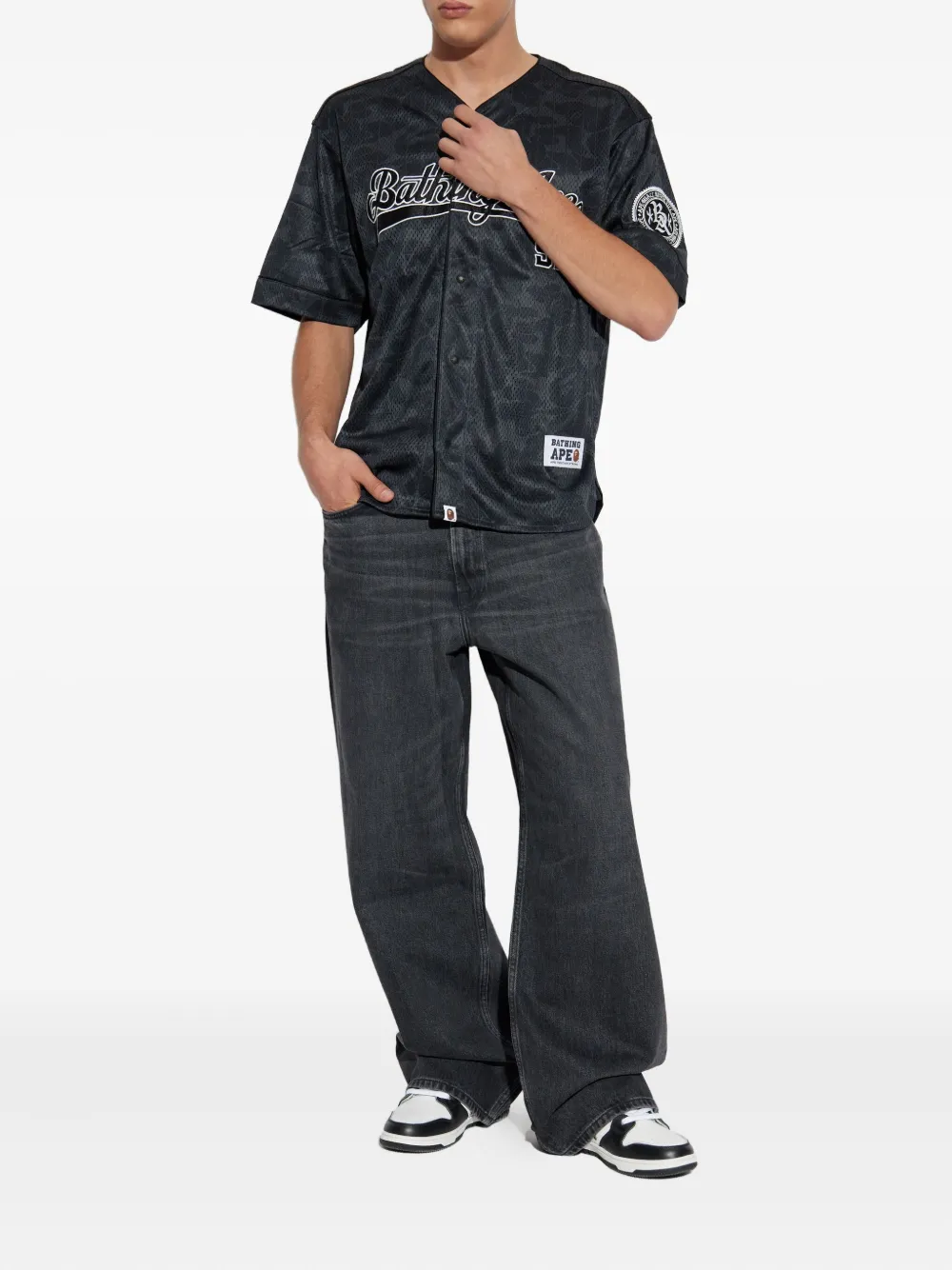 A BATHING APE Camo Stripe baseball shirt - Zwart