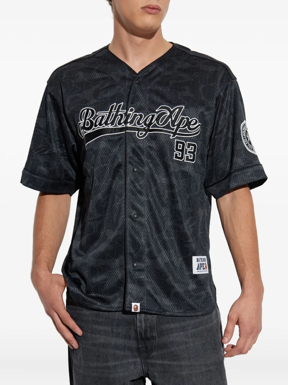 A Bathing Ape Camo Stripe Baseball Shirt In Black