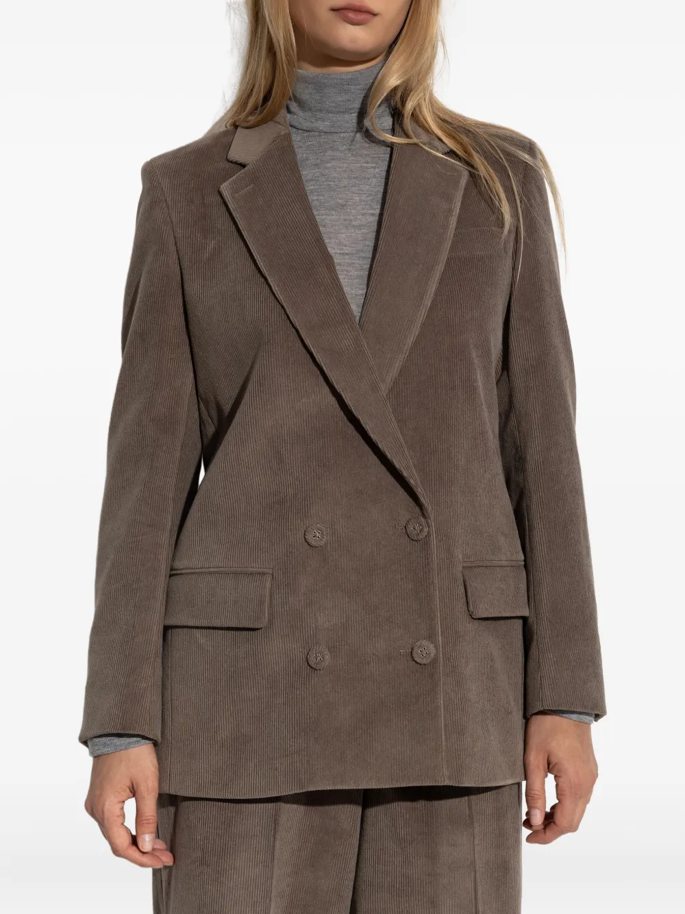 Officine Generale Double-breasted Corduroy Jacket In Brown