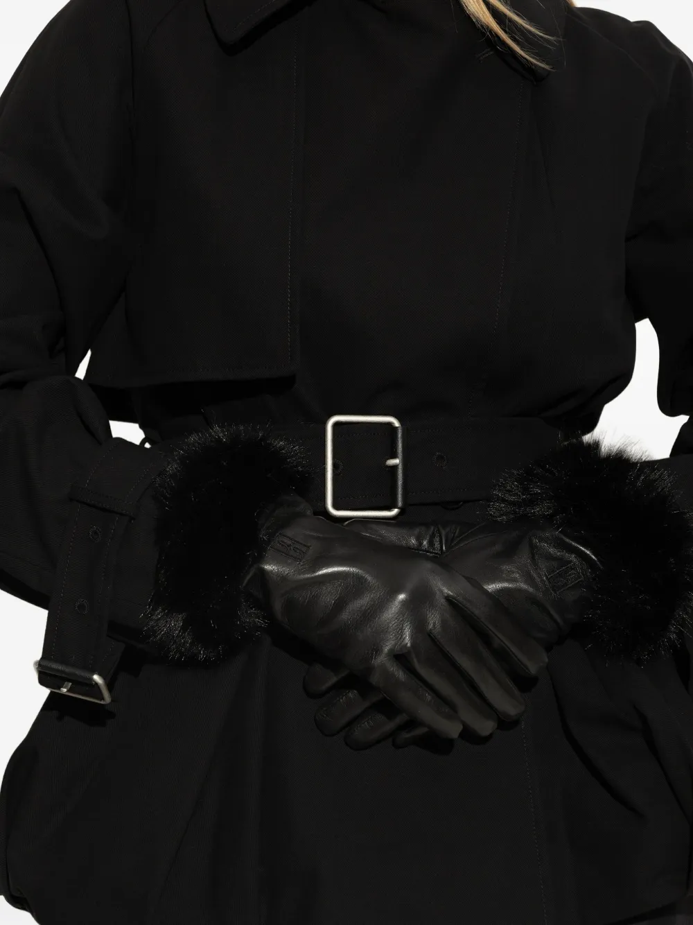 By Malene Birger Leren handschoenen met cuffs van bont Zwart