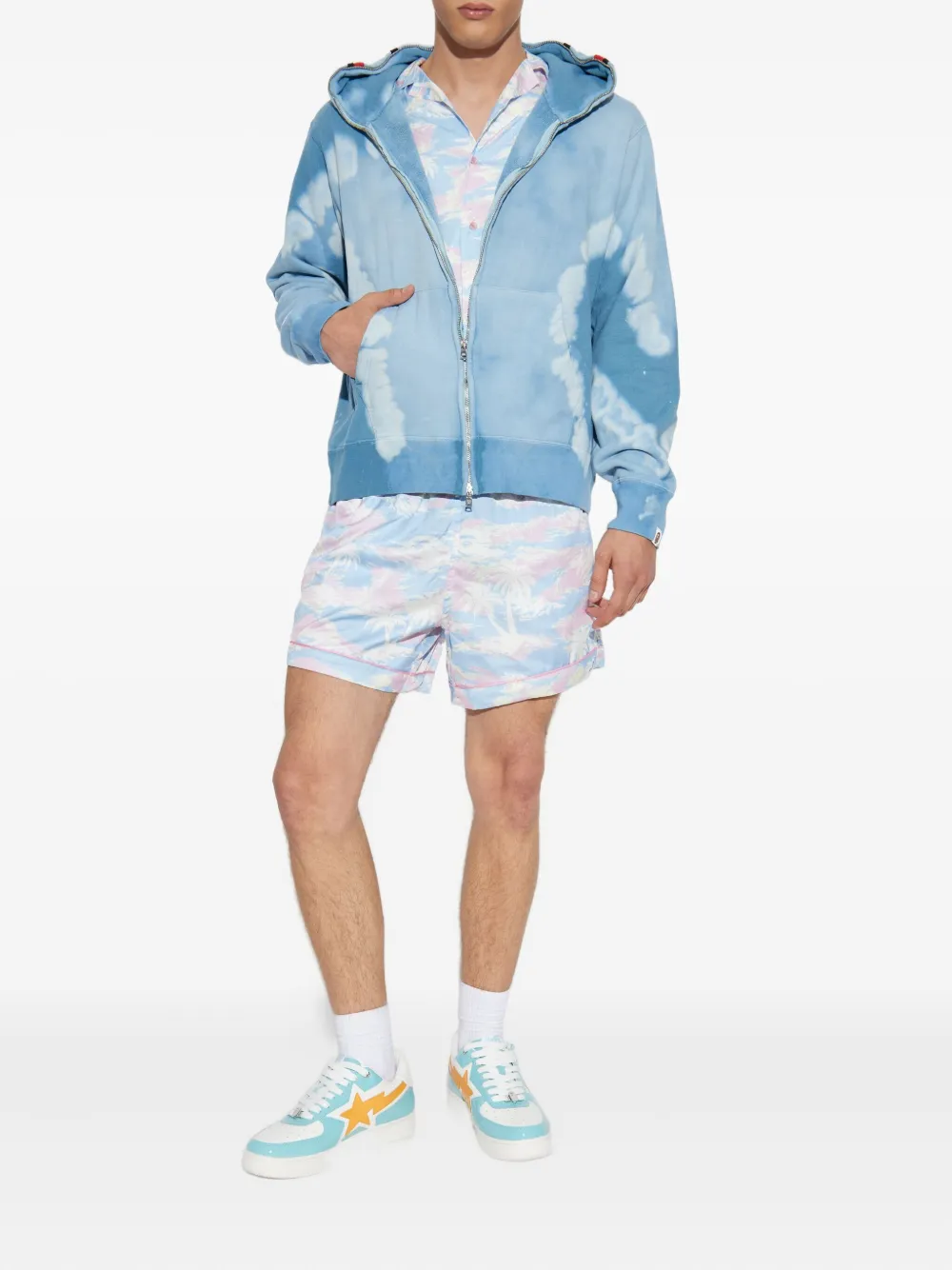 A Bathing Ape Tie-dye Zip-fastening Hoodie In Blue