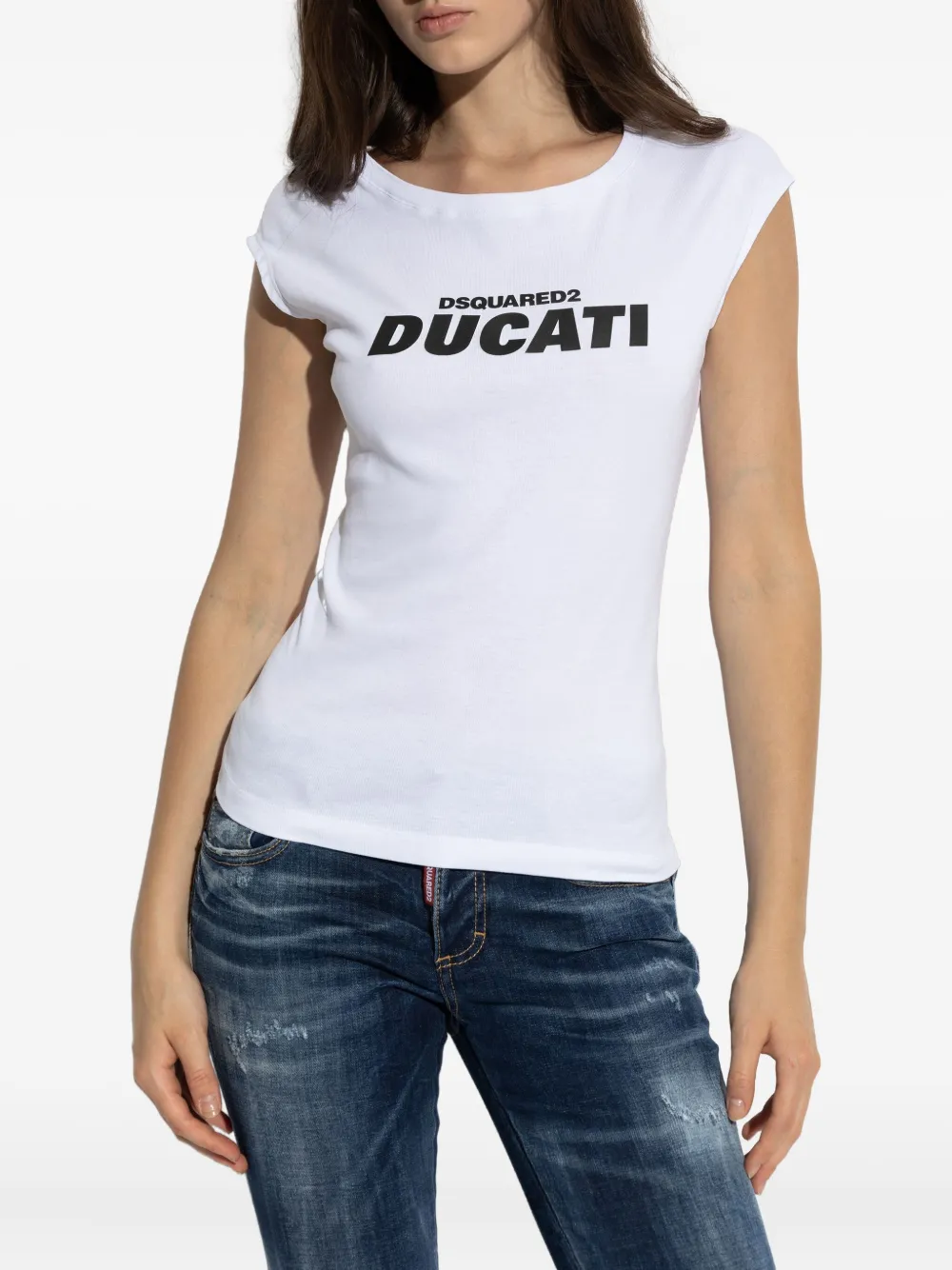 Dsquared2 X Ducati Logo Printed Crewneck T-shirt In White