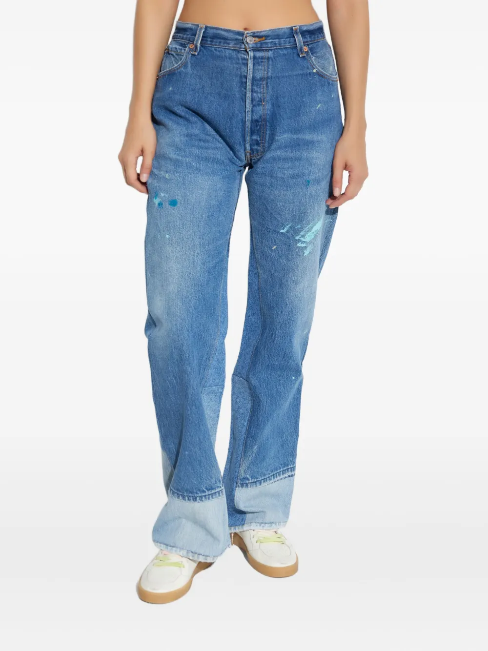 RE DONE paint-splatter panelled jeans Blauw