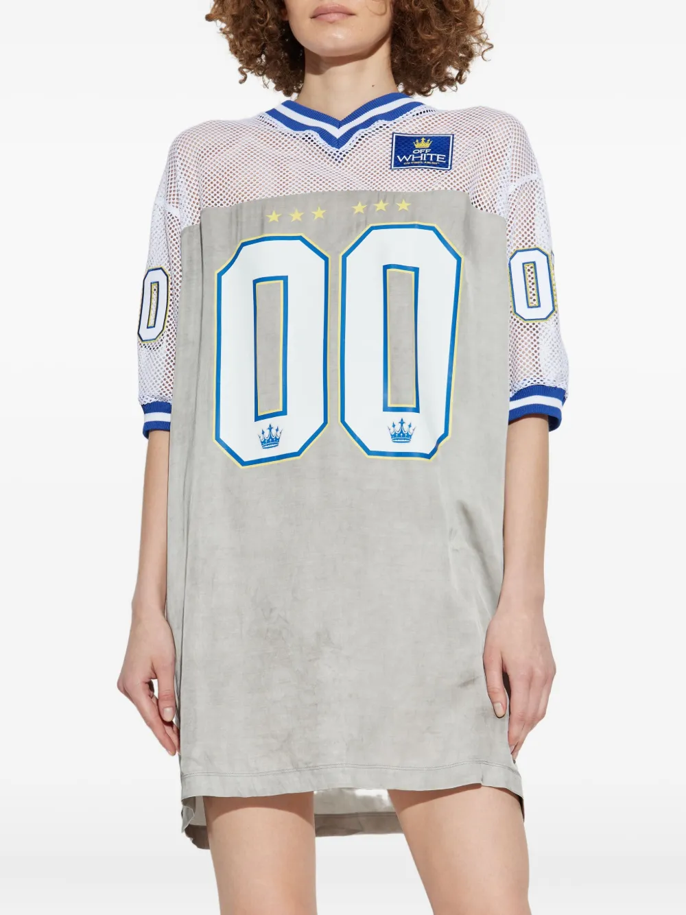 Off-white Mesh-insert Jersey Dress In Green