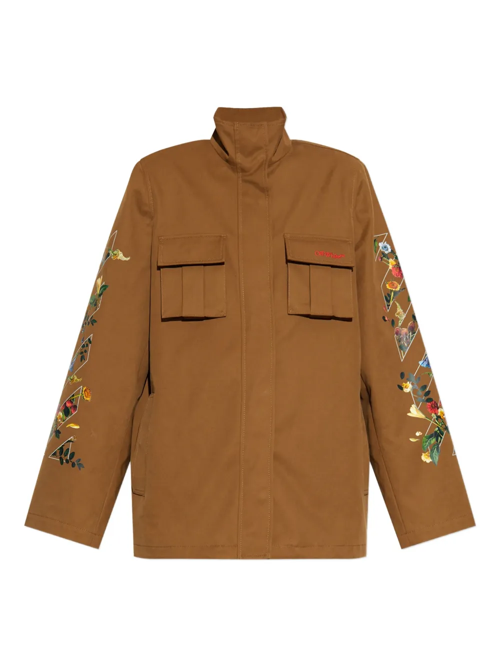 Off-white Floral-arrow Print Utility Jacket In Brown