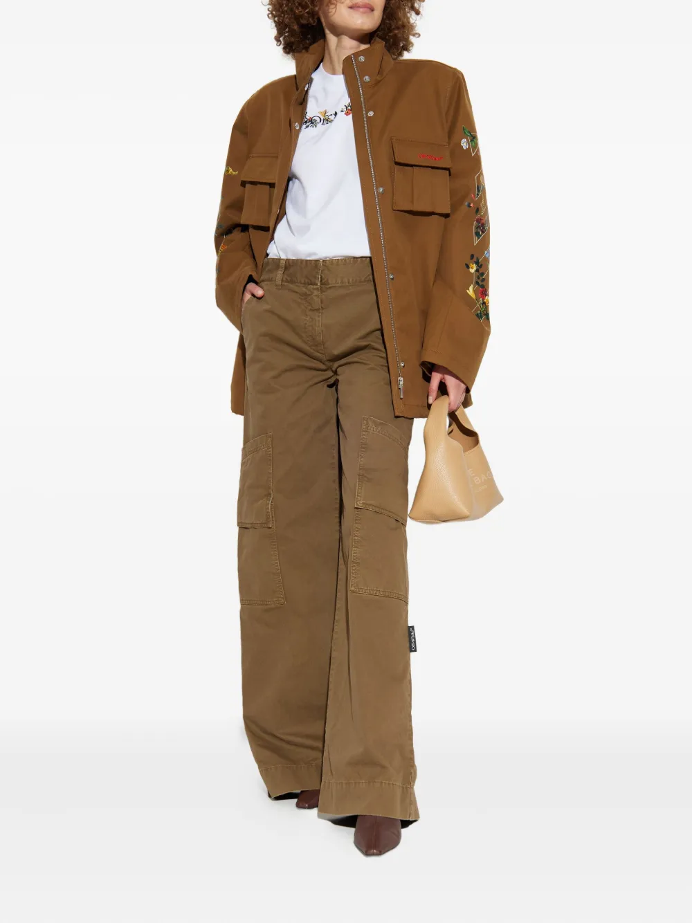 Off-white Floral-arrow Print Utility Jacket In Brown