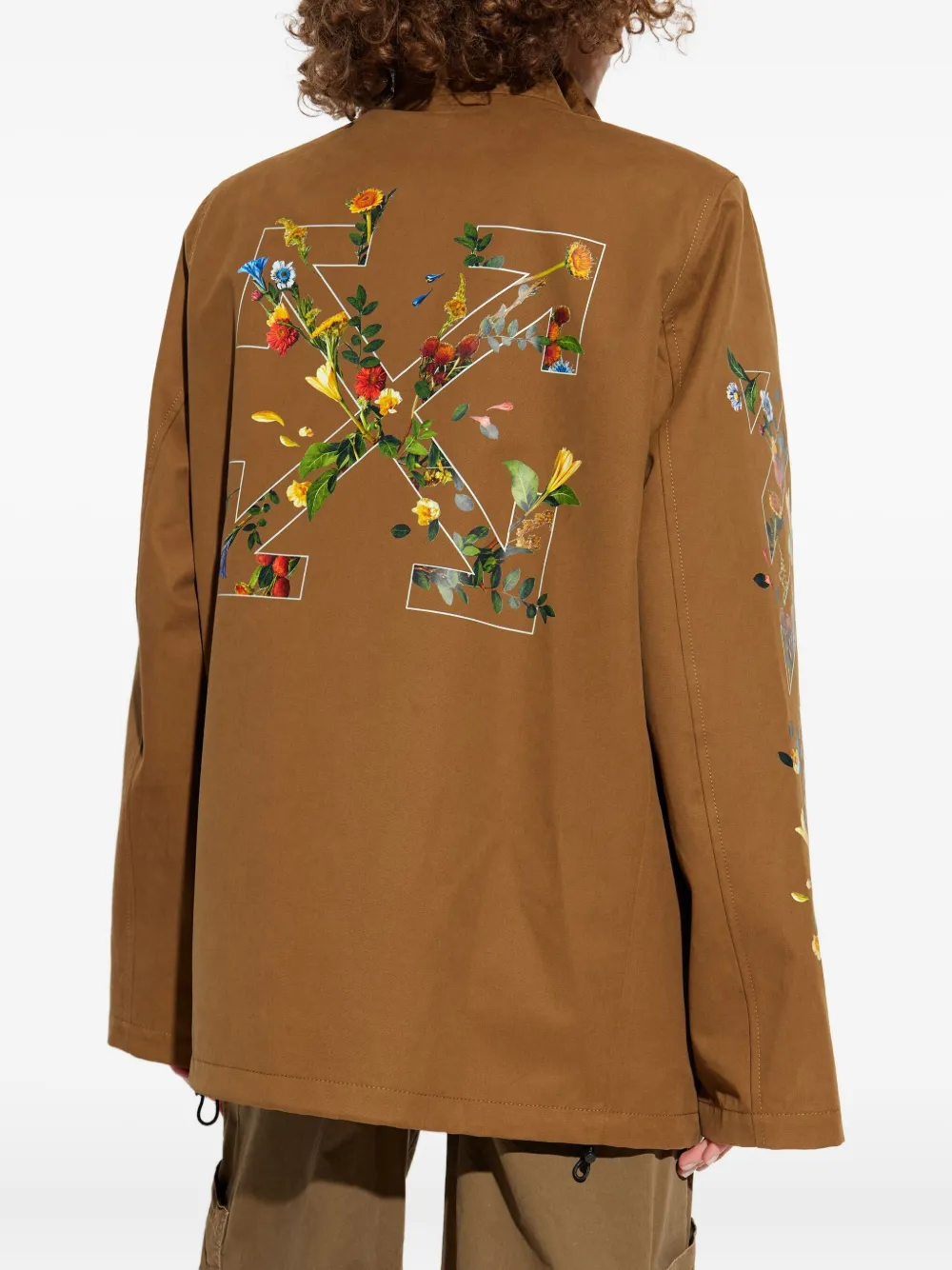 Off-white Floral-arrow Print Utility Jacket In Brown
