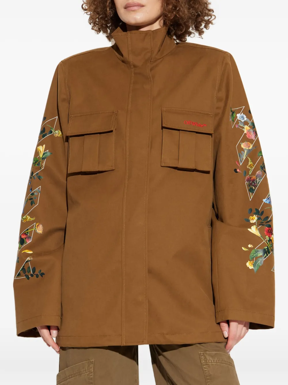 Off-white Floral-arrow Print Utility Jacket In Brown