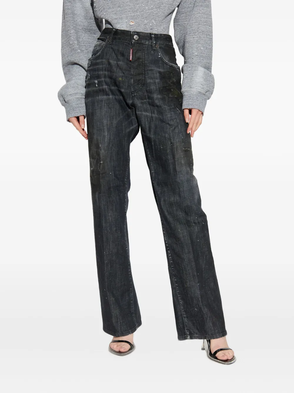 Dsquared2 Paint-splatter Distressed Jeans In Black