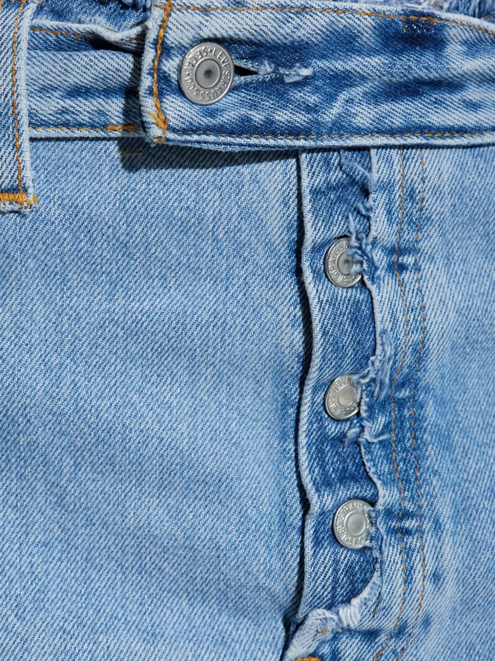 Re/done Button-fastening Frayed Denim Skirt In Blue