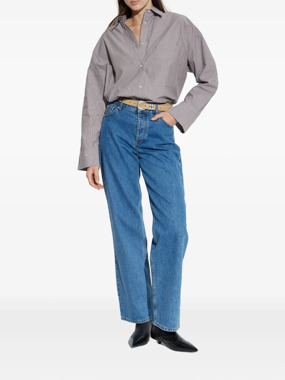 By Malene Birger Striped Button-down Shirt In Brown