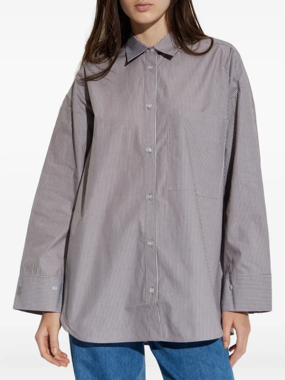 By Malene Birger Striped Button-down Shirt In Brown