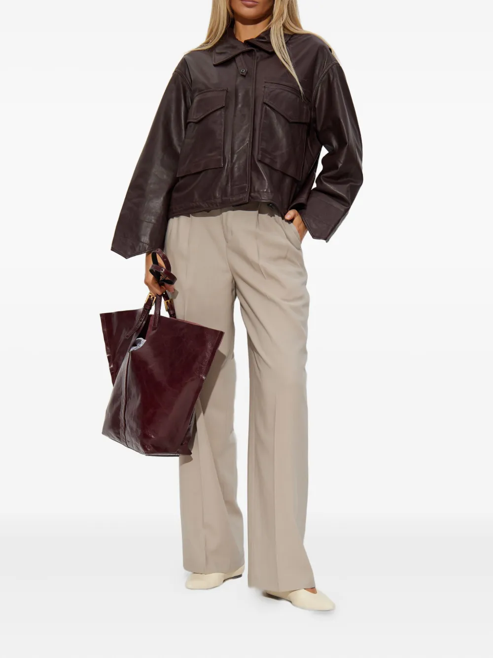 AllSaints Clay leren jack Bruin