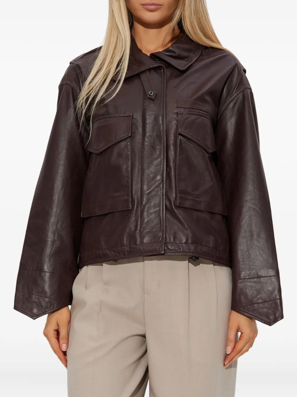 AllSaints Clay leren jack Bruin