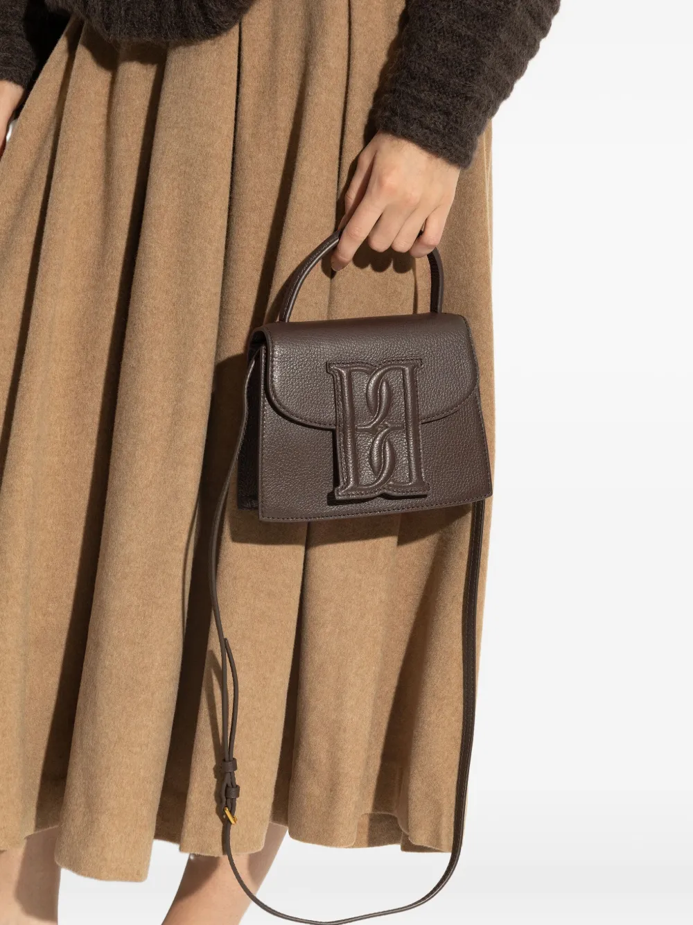 By Malene Birger Leren shopper met logo-reliëf - Bruin
