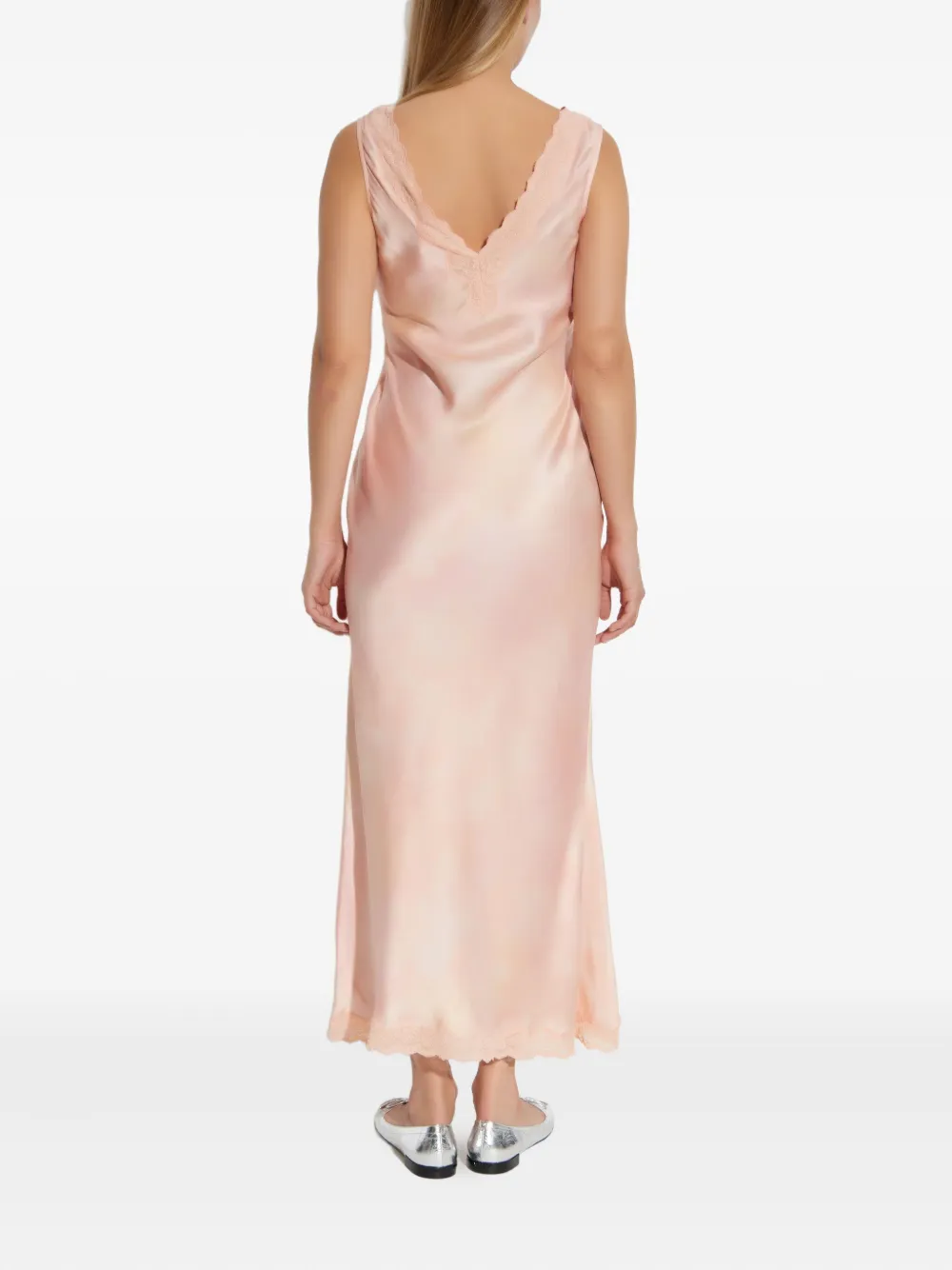 LoveShackFancy Bier zijden jurk verfraaid met kant Roze