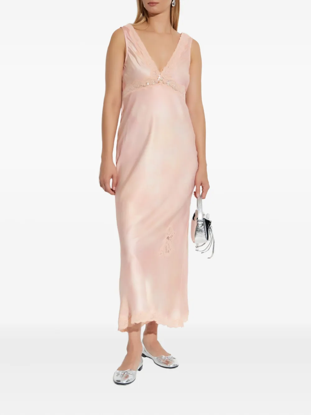 LoveShackFancy Bier lace-embellished silk dress - Roze