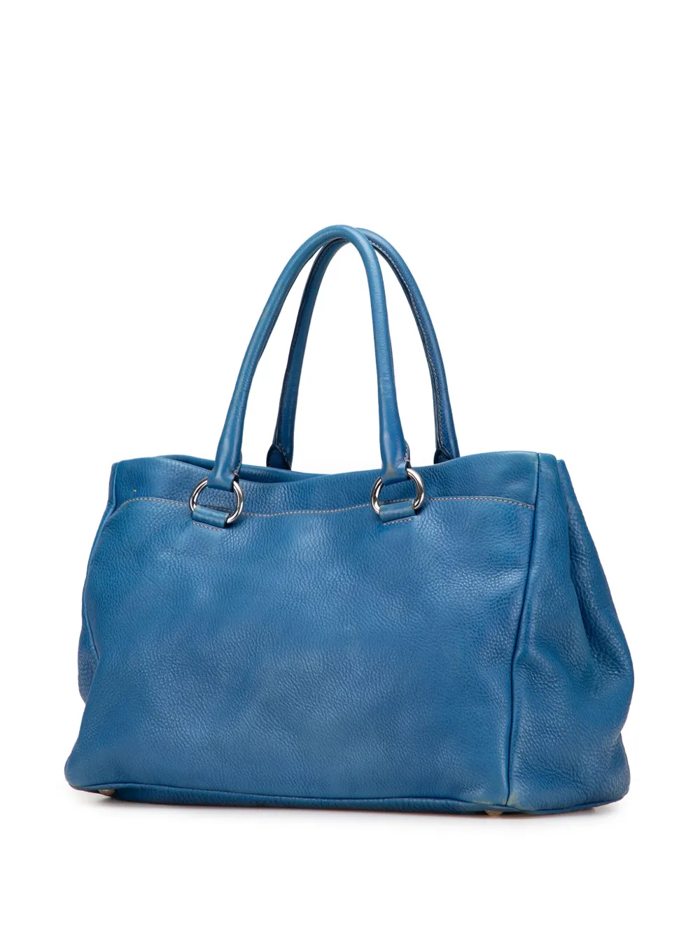 Pre-owned Prada 2000-2025 Vitello Daino Open Convertible Tote Satchel In Blue