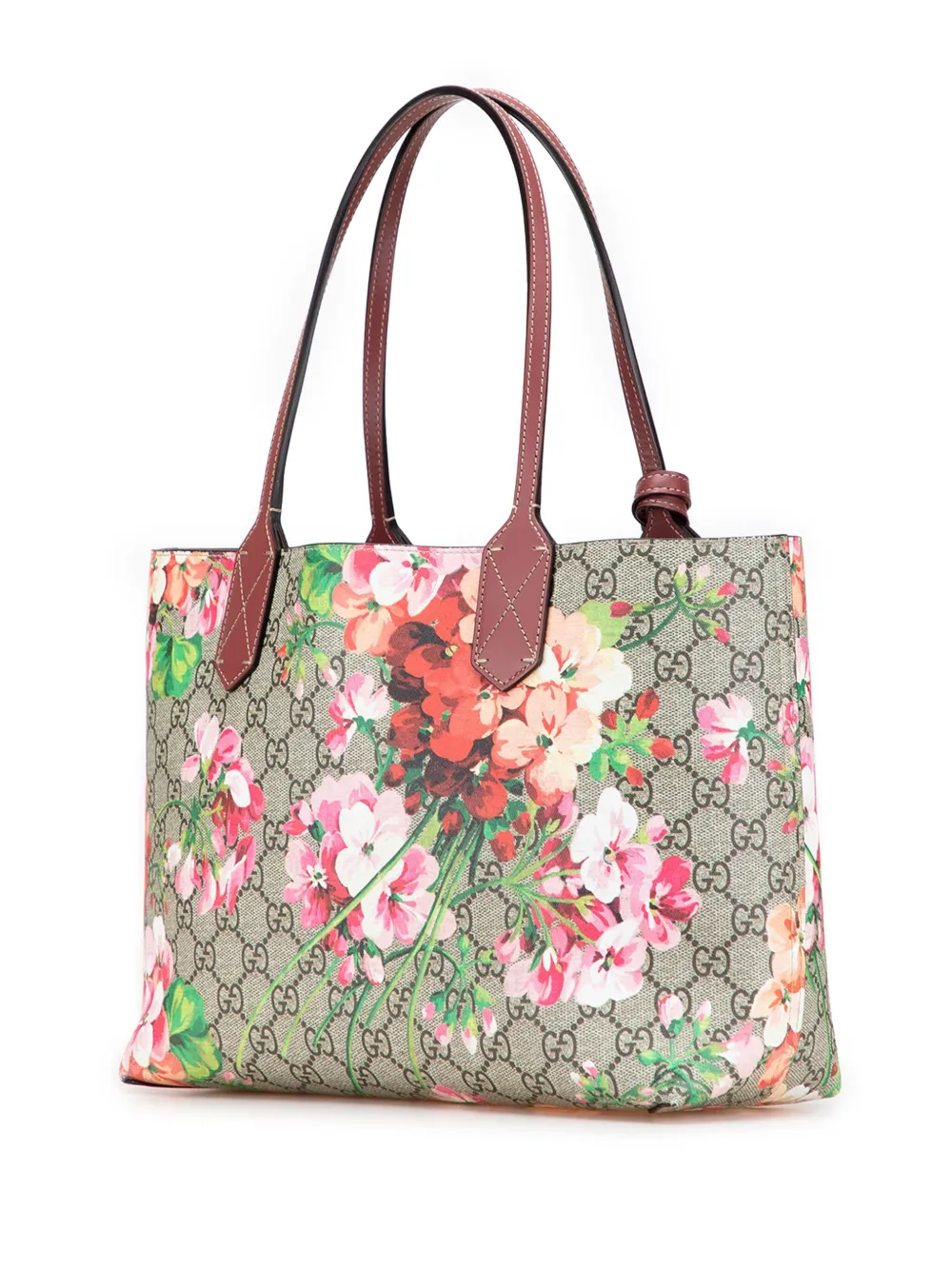 Pre-owned Gucci 2016 Small Gg Supreme Blooms Reversible Tote Bag In Brown