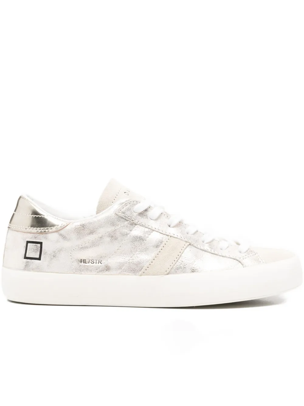 Date Metallic-effect Leather Sneakers In White