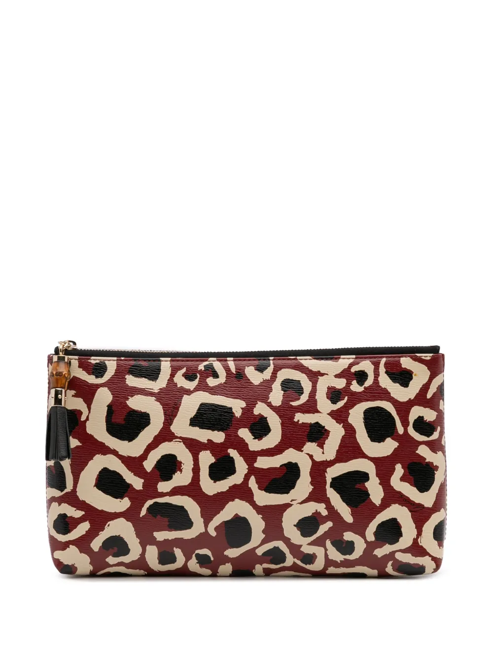 Gucci Pre-Owned 2000-2015 Leopard Print Leather Bamboo clutch bag | Red | Image 1