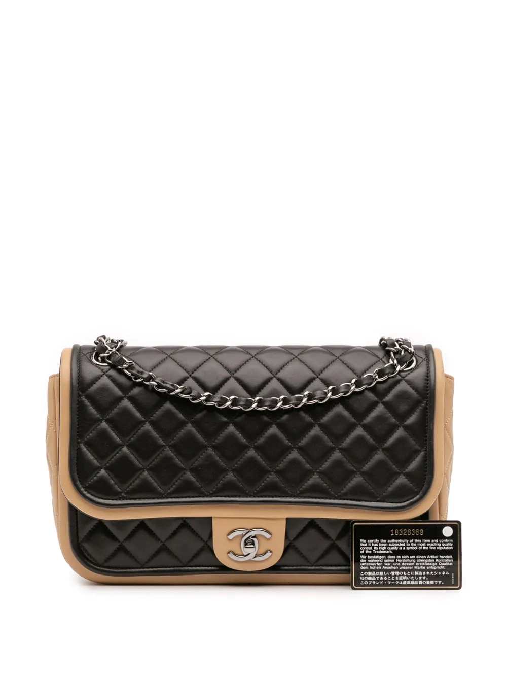 Pre-owned Chanel 2013-2014 Jumbo Classic Bicolor Lambskin Twist Flap Shoulder Bag In Brown