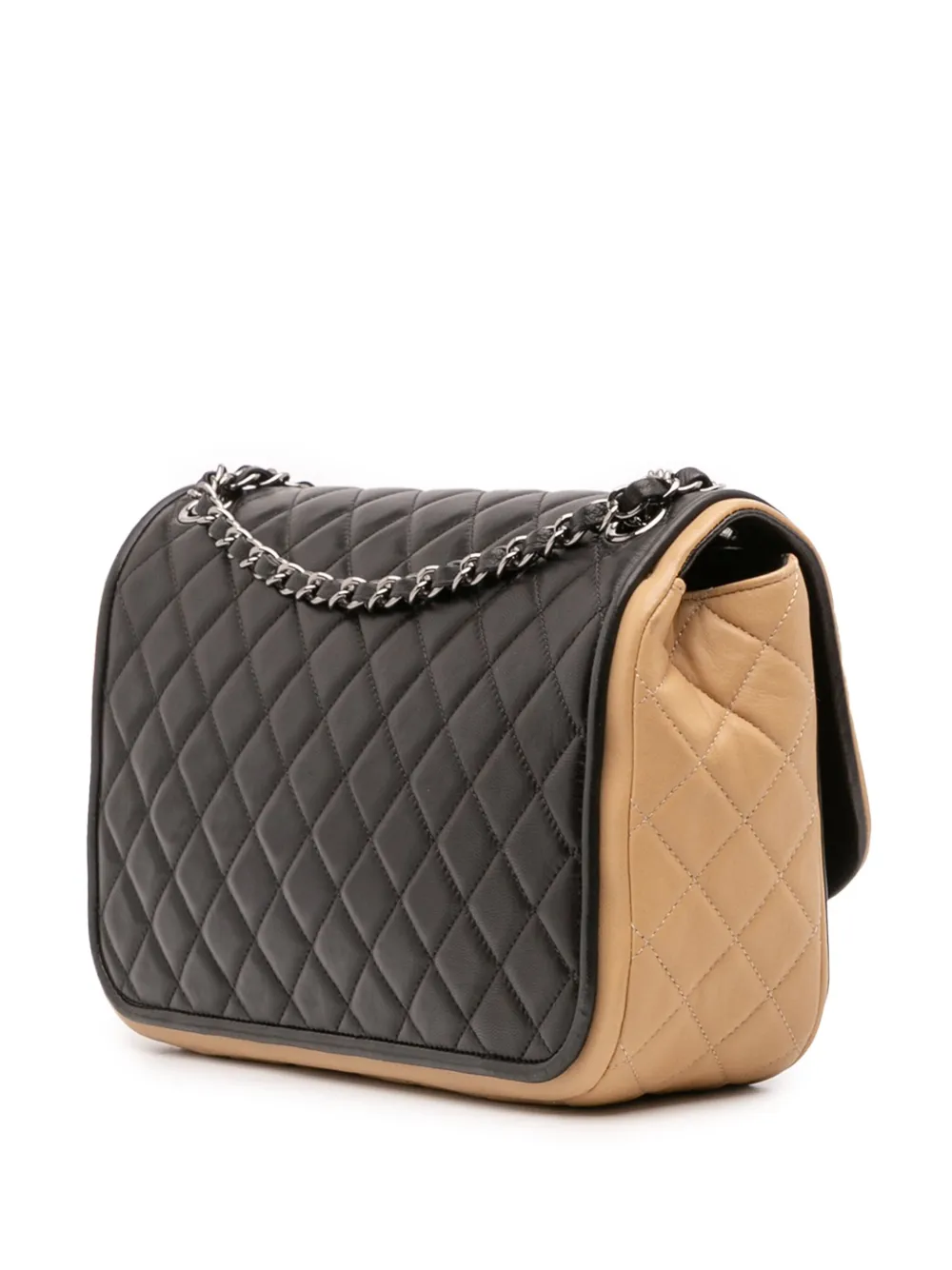 Pre-owned Chanel 2013-2014 Jumbo Classic Bicolor Lambskin Twist Flap Shoulder Bag In Brown