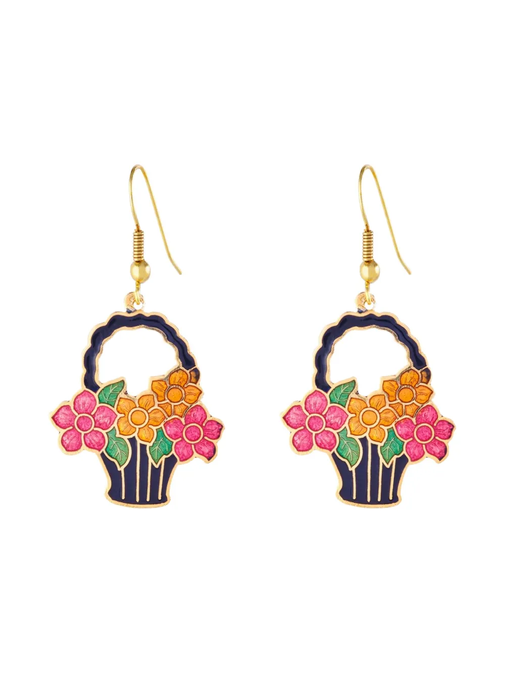 Susan Caplan Vintage 1980s flower basket-embellishment earrings | Gold | Image 1