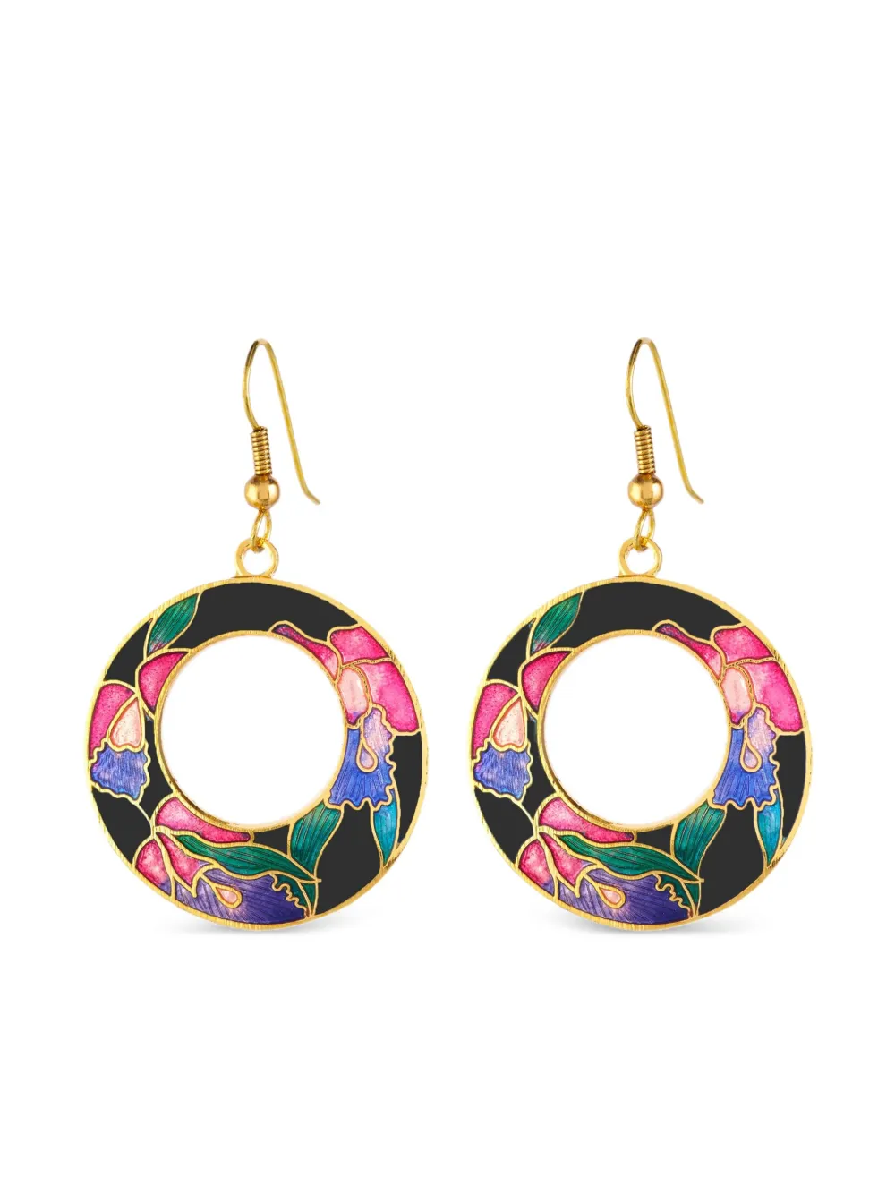 Susan Caplan Vintage 1980s floral-enamel cloisonné earrings | Gold | Image 1