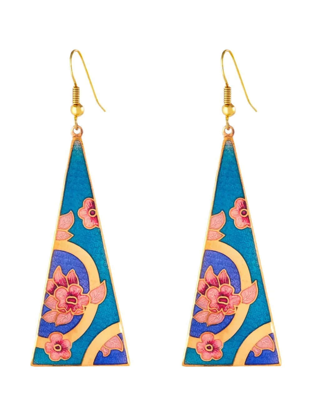 Pre-owned Susan Caplan Vintage 1980s Triangular Cloisonné Earrings In Gold