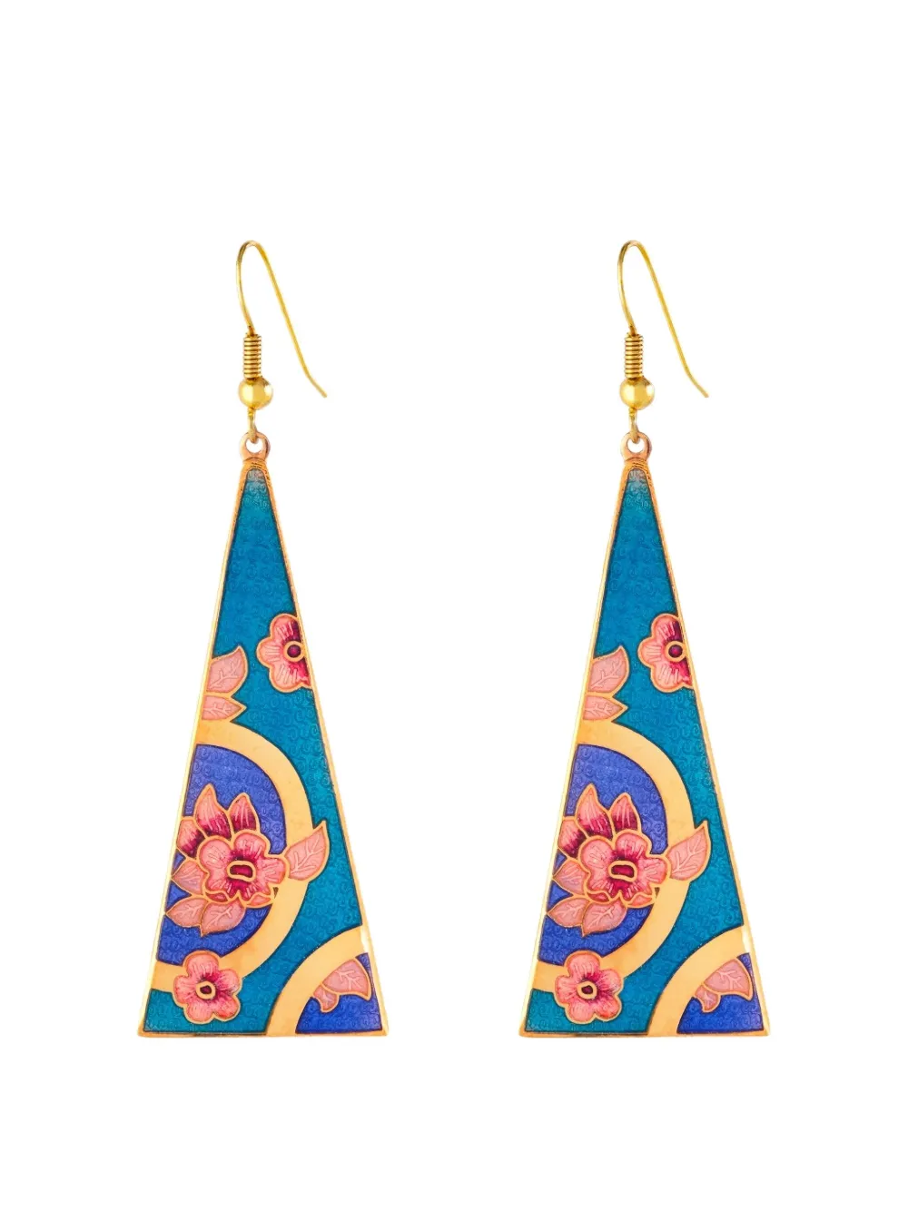 Pre-owned Susan Caplan Vintage 1980s Triangular Cloisonné Earrings In Gold