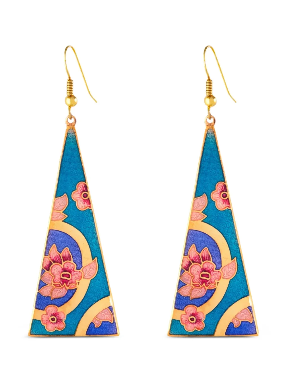 Susan Caplan Vintage 1980s triangular cloisonné earrings - Oro