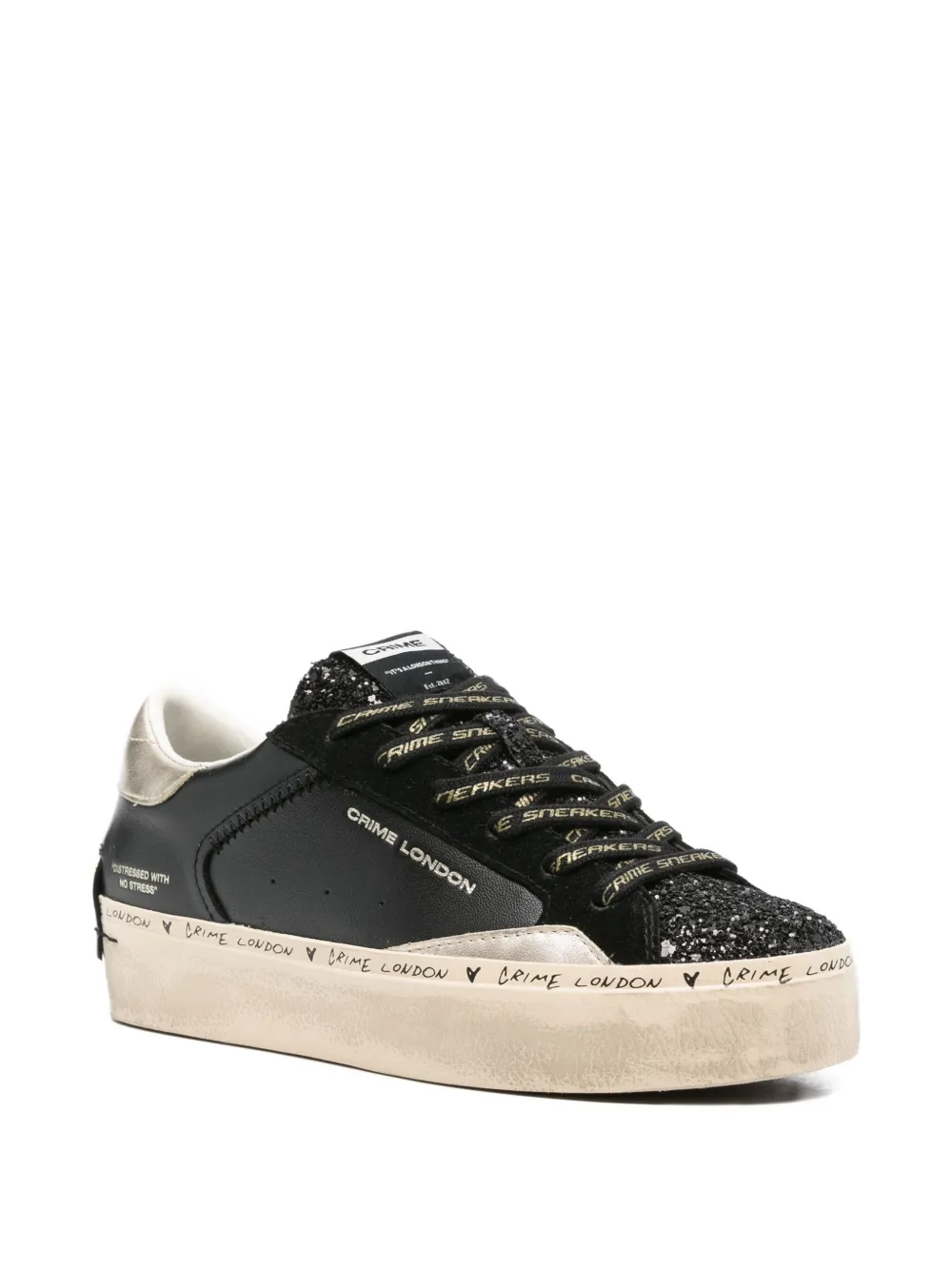 Crime London Sneakers met glittervlak en plateauzool - Zwart