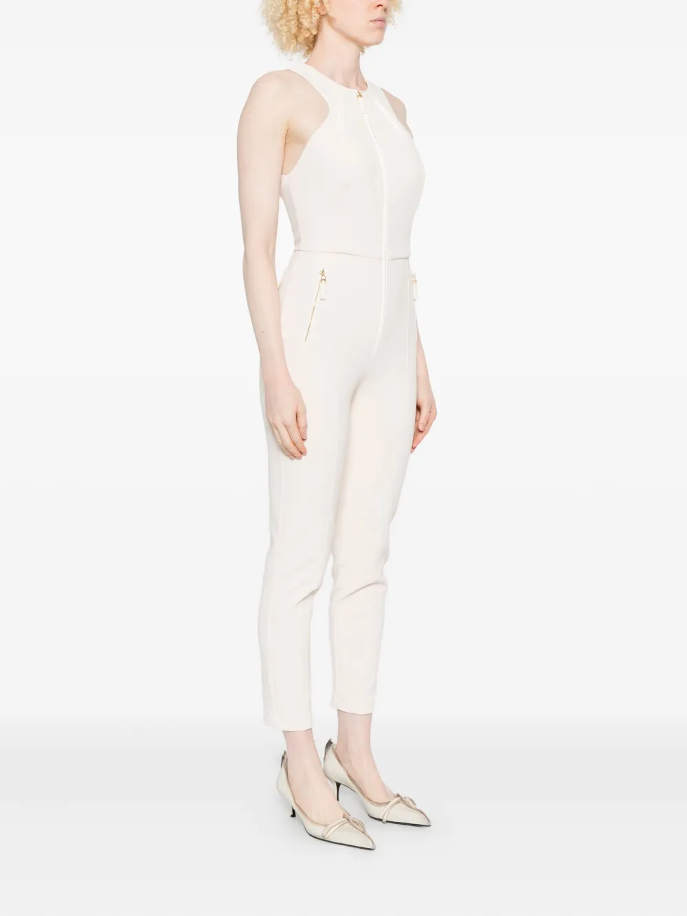 Elisabetta Franchi Zip-front Sleeveless Jumpsuit In White
