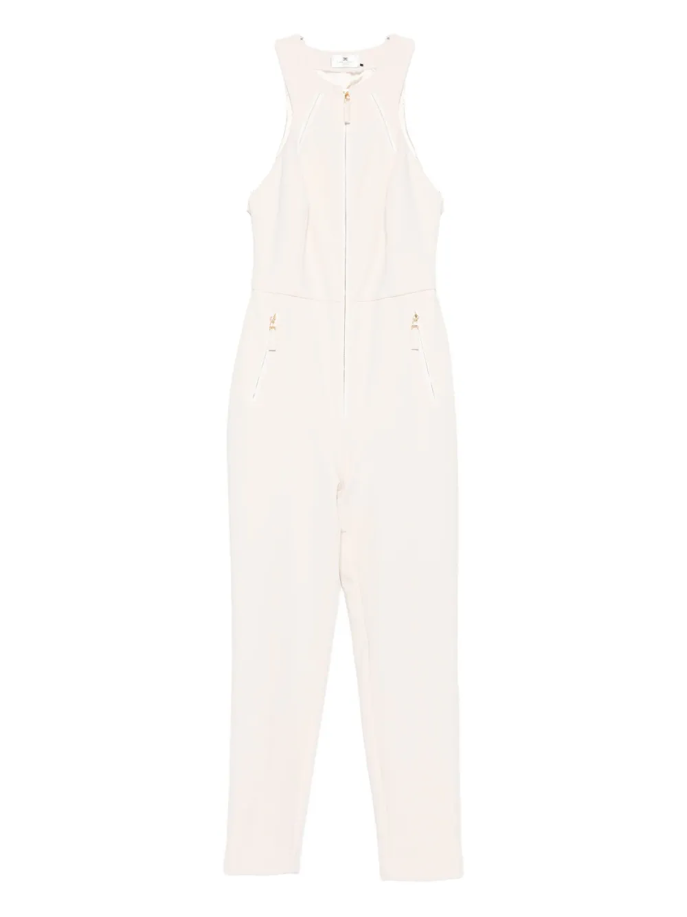 Elisabetta Franchi Zip-front Sleeveless Jumpsuit In White