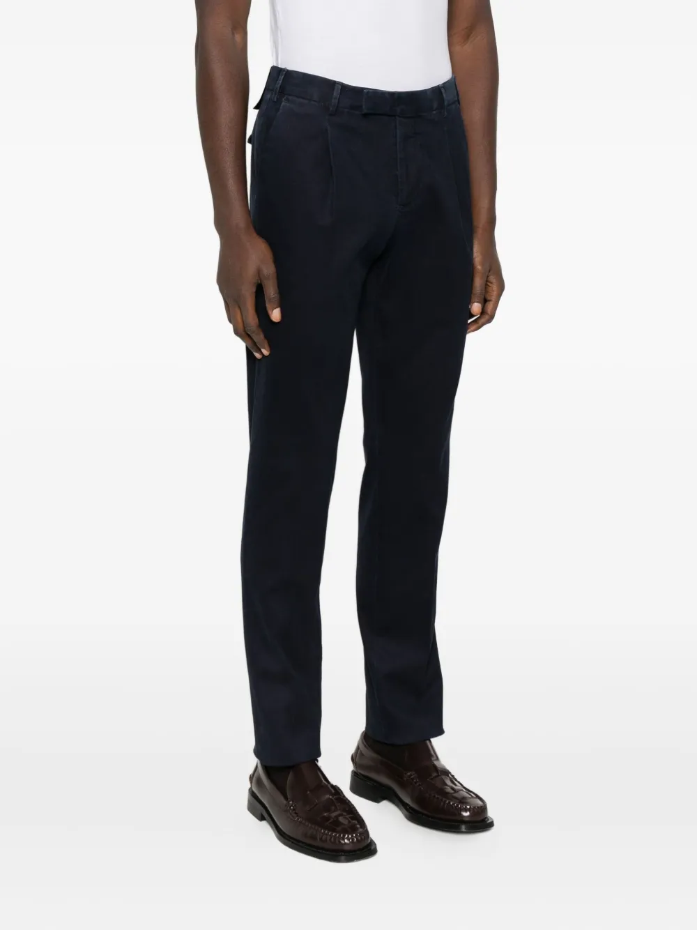 Pt Torino Tailored Dark Navy Cotton-blend Trousers In Blue