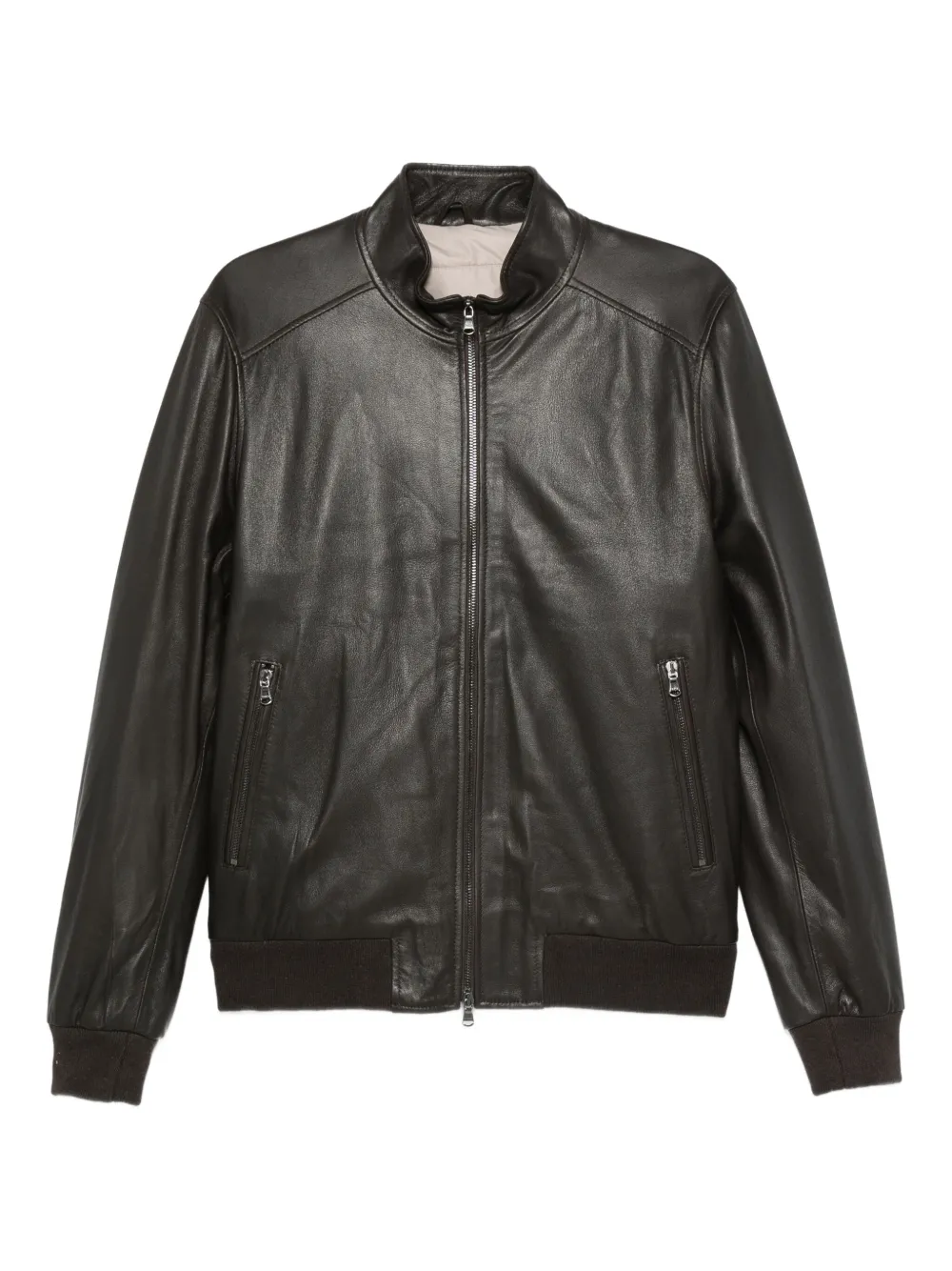 Barba zip-fastening leather coat | Brown | Image 1