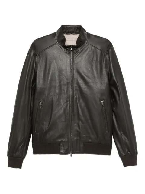 Barba zip-fastening leather coat