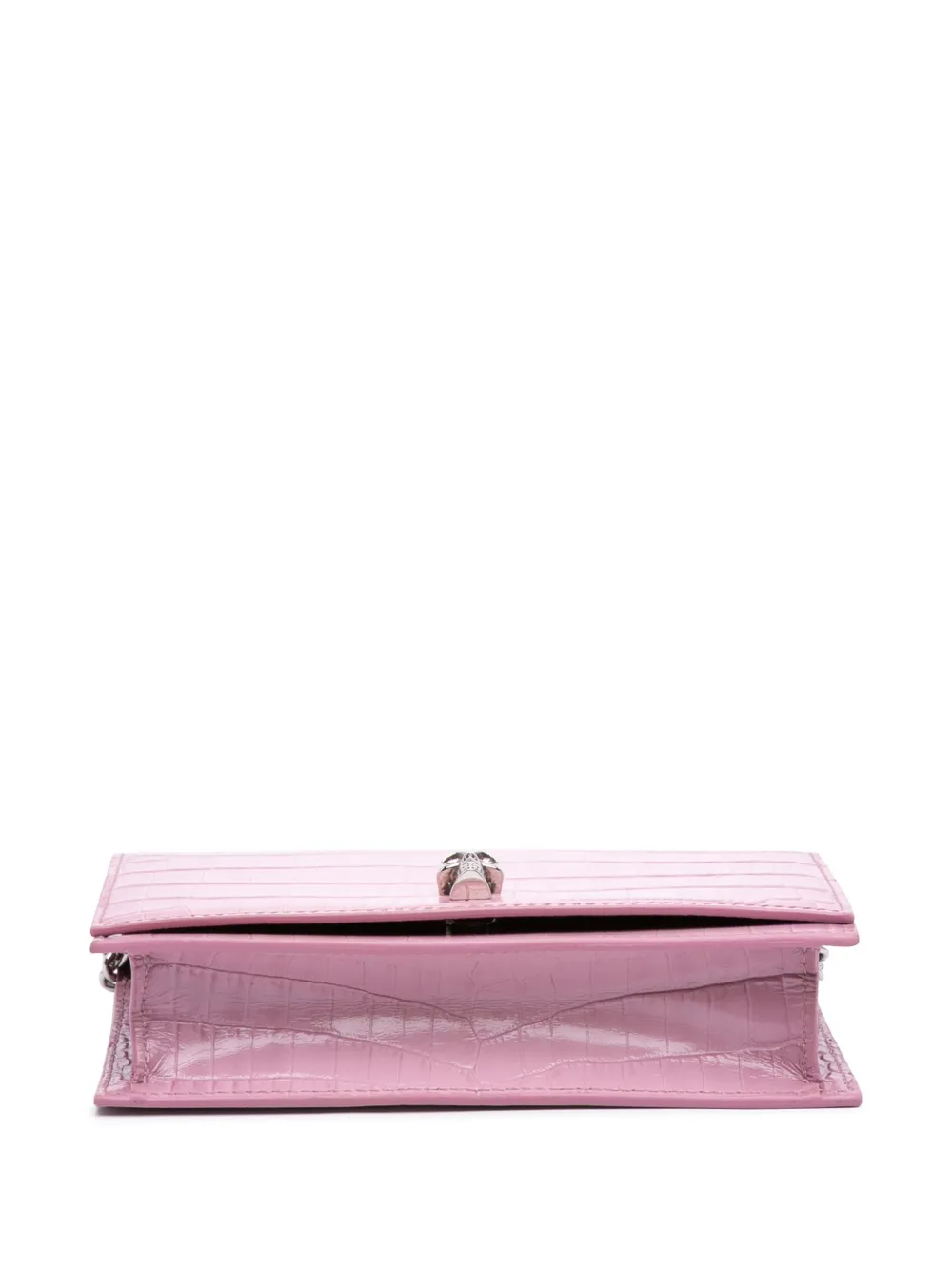 Pre-owned Alexander Mcqueen 2010-2025 Small Crocodile Embossed Calfskin Skull Crossbody Bag In Pink