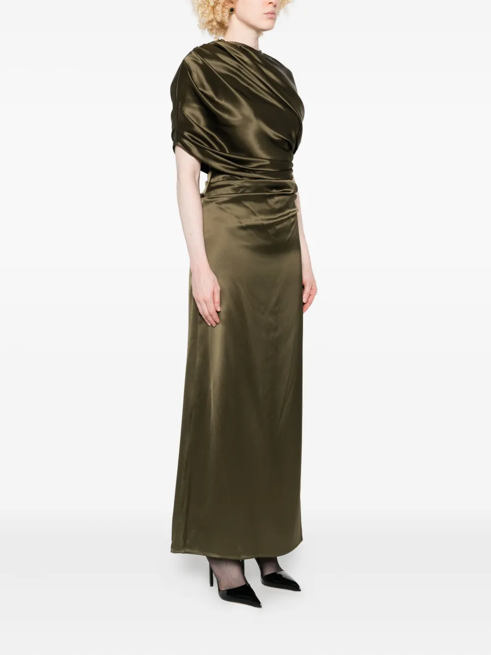 Malina Draped Maxi Dress In Green