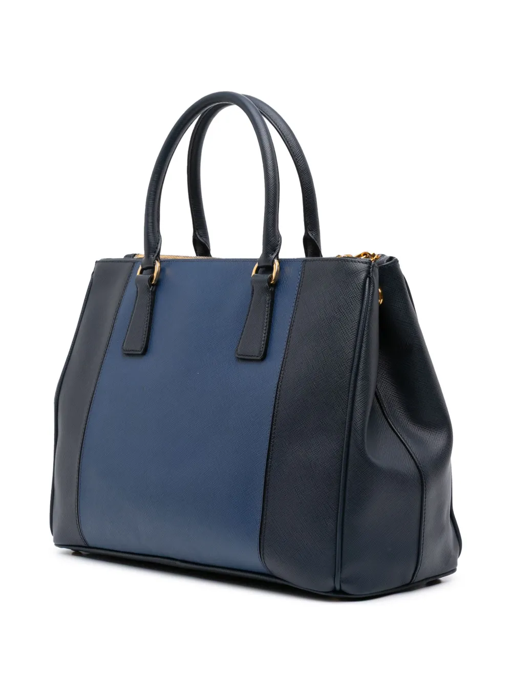 Pre-owned Prada 2013-2025 Medium Bicolor Saffiano Lux Galleria Double Zip Satchel In Blue