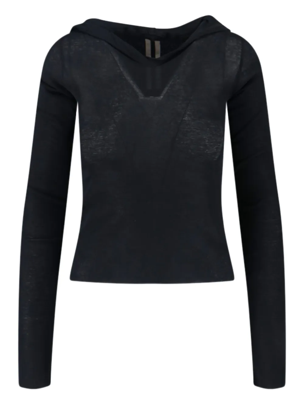 Rick Owens Hooded Top With Short Sleeves And Sheer Fabric In Black