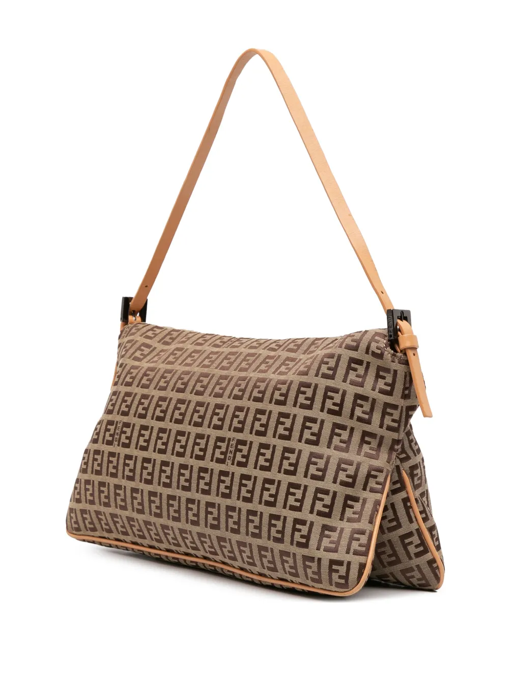 Pre-owned Fendi 2000-2010 Zucchino Canvas Double Flap Shoulder Bag In Brown