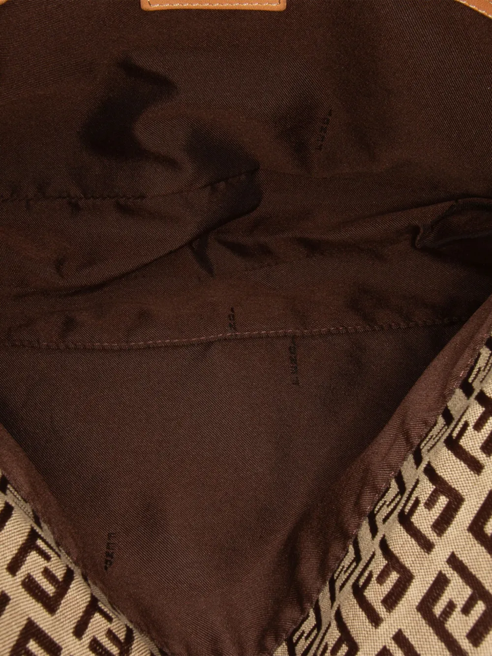 Pre-owned Fendi 2000-2010 Zucchino Canvas Double Flap Shoulder Bag In Brown