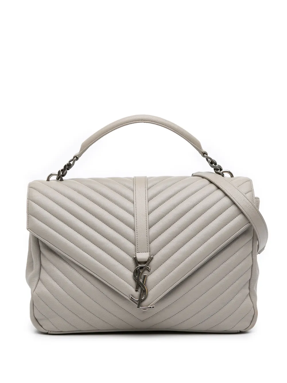 Saint Laurent Pre-Owned 2016 Large Chevron Sheepskin Monogram College satchel | Grey | Image 1