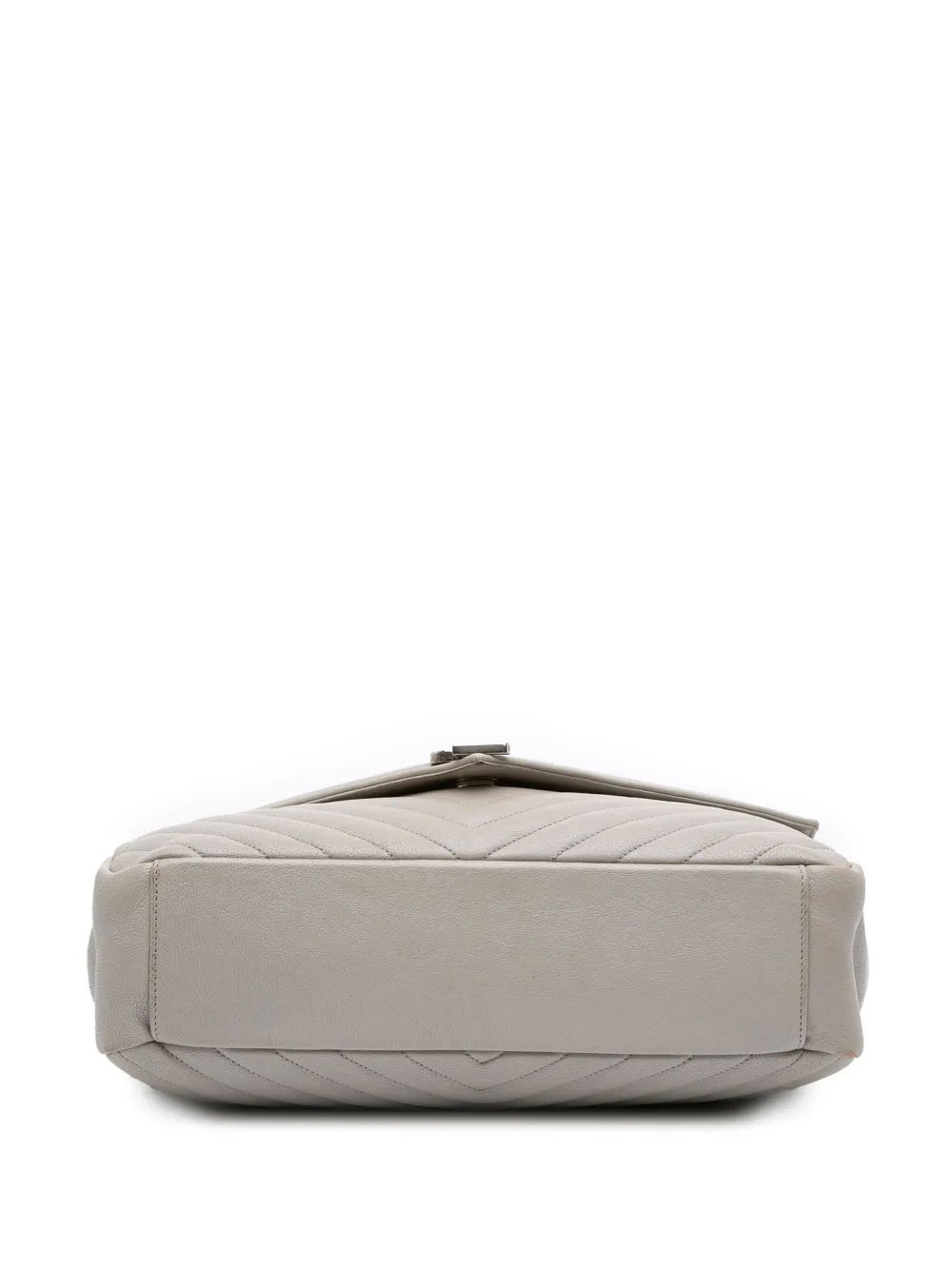 Pre-owned Saint Laurent 2016 Large Chevron Sheepskin Monogram College Satchel In Gray