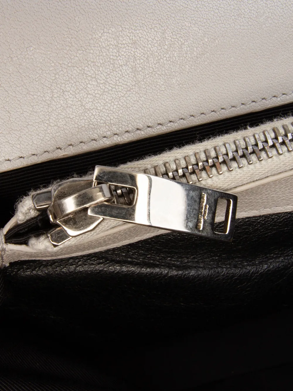 Pre-owned Saint Laurent 2016 Large Chevron Sheepskin Monogram College Satchel In Gray